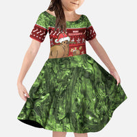 New Zealand Kiwi Christmas Family Matching Summer Maxi Dress and Hawaiian Shirt Paua Shell Glitter Green LT05 Daughter's Dress Red - Polynesian Pride