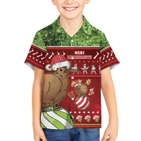 New Zealand Kiwi Christmas Family Matching Summer Maxi Dress and Hawaiian Shirt Paua Shell Glitter Green LT05 Son's Shirt Red - Polynesian Pride
