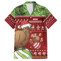 New Zealand Kiwi Christmas Family Matching Tank Maxi Dress and Hawaiian Shirt Paua Shell Glitter Green LT05 Dad's Shirt - Short Sleeve Red - Polynesian Pride