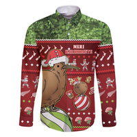 New Zealand Kiwi Christmas Family Matching Tank Maxi Dress and Hawaiian Shirt Paua Shell Glitter Green LT05 Dad's Shirt - Long Sleeve Red - Polynesian Pride
