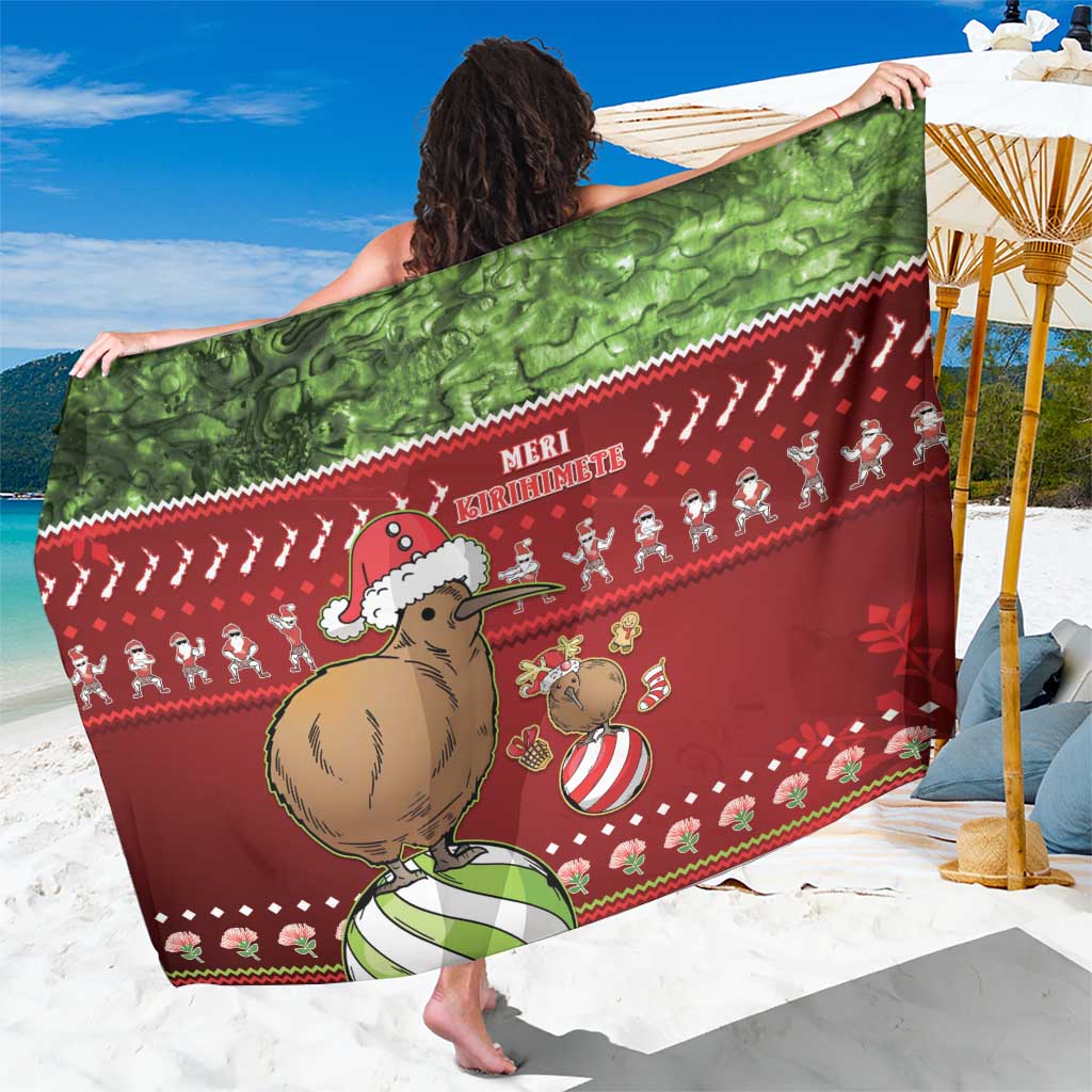 New Zealand Kiwi Christmas Sarong Paua Shell Glitter Green LT05 One Size 44 x 66 inches Red - Polynesian Pride