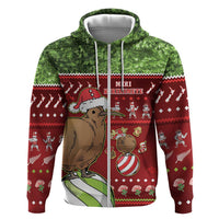 New Zealand Kiwi Christmas Zip Hoodie Paua Shell Glitter Green LT05 Zip Hoodie Red - Polynesian Pride