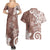 Polynesia Couples Matching Summer Maxi Dress and Hawaiian Shirt Brown Tribal Turtle Floral Pattern