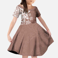 Polynesia Family Matching Mermaid Dress and Hawaiian Shirt Brown Tribal Turtle Floral Pattern LT05 Daughter's Dress Brown - Polynesian Pride