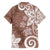 Polynesia Family Matching Off The Shoulder Long Sleeve Dress and Hawaiian Shirt Brown Tribal Turtle Floral Pattern