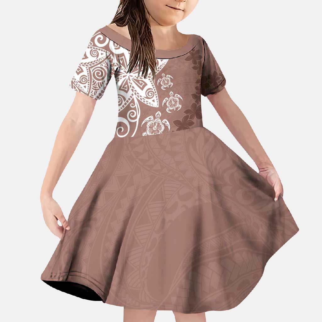 Polynesia Family Matching Short Sleeve Bodycon Dress and Hawaiian Shirt Brown Tribal Turtle Floral Pattern LT05 Daughter's Dress Brown - Polynesian Pride