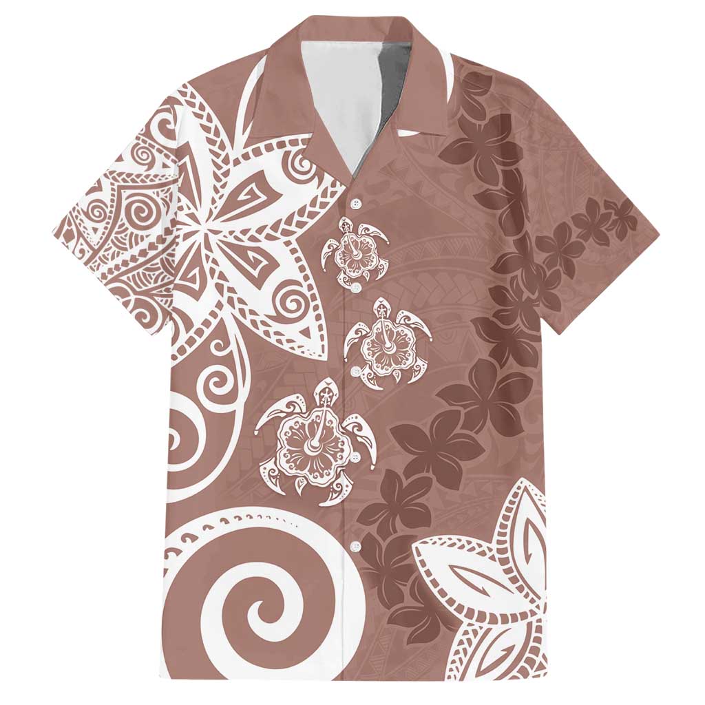 Polynesia Family Matching Short Sleeve Bodycon Dress and Hawaiian Shirt Brown Tribal Turtle Floral Pattern LT05 Dad's Shirt - Short Sleeve Brown - Polynesian Pride