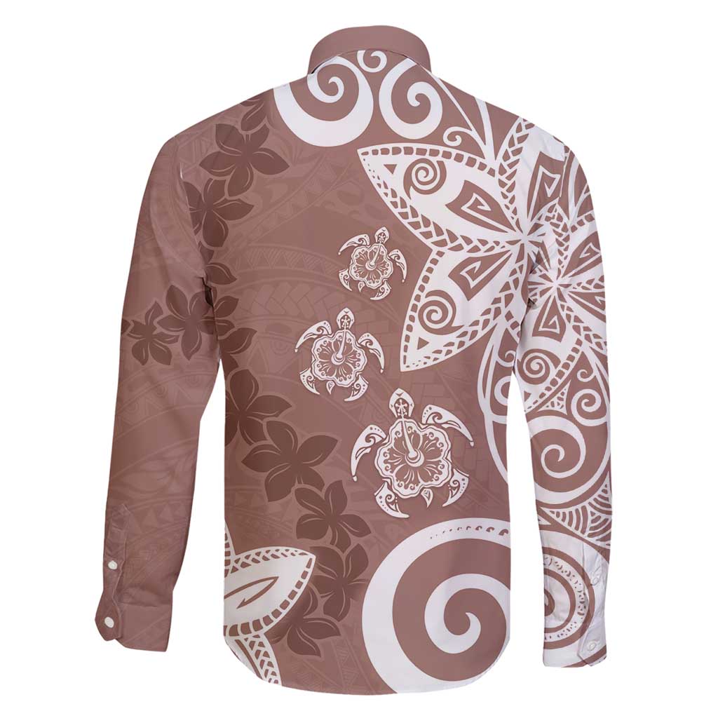 Polynesia Family Matching Short Sleeve Bodycon Dress and Hawaiian Shirt Brown Tribal Turtle Floral Pattern LT05 - Polynesian Pride