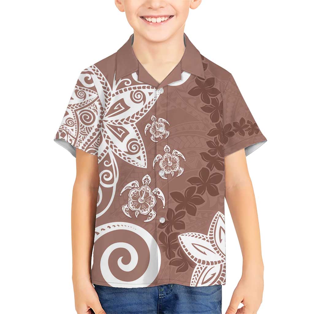 Polynesia Family Matching Short Sleeve Bodycon Dress and Hawaiian Shirt Brown Tribal Turtle Floral Pattern LT05 Son's Shirt Brown - Polynesian Pride