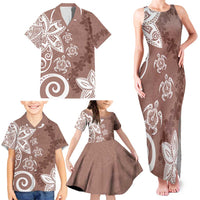Polynesia Family Matching Tank Maxi Dress and Hawaiian Shirt Brown Tribal Turtle Floral Pattern LT05 - Polynesian Pride