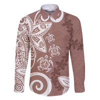 Polynesia Family Matching Tank Maxi Dress and Hawaiian Shirt Brown Tribal Turtle Floral Pattern LT05 Dad's Shirt - Long Sleeve Brown - Polynesian Pride