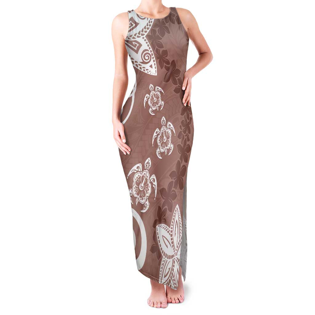 Polynesia Family Matching Tank Maxi Dress and Hawaiian Shirt Brown Tribal Turtle Floral Pattern LT05 Mom's Dress Brown - Polynesian Pride