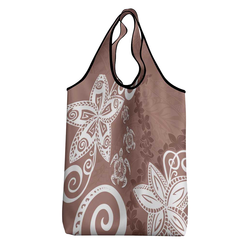 Polynesia Grocery Bag Brown Tribal Turtle Floral Pattern