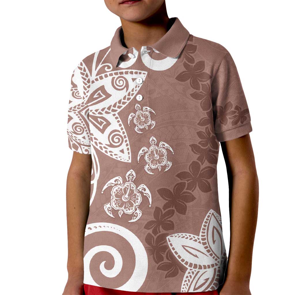 Polynesia Kid Polo Shirt Brown Tribal Turtle Floral Pattern