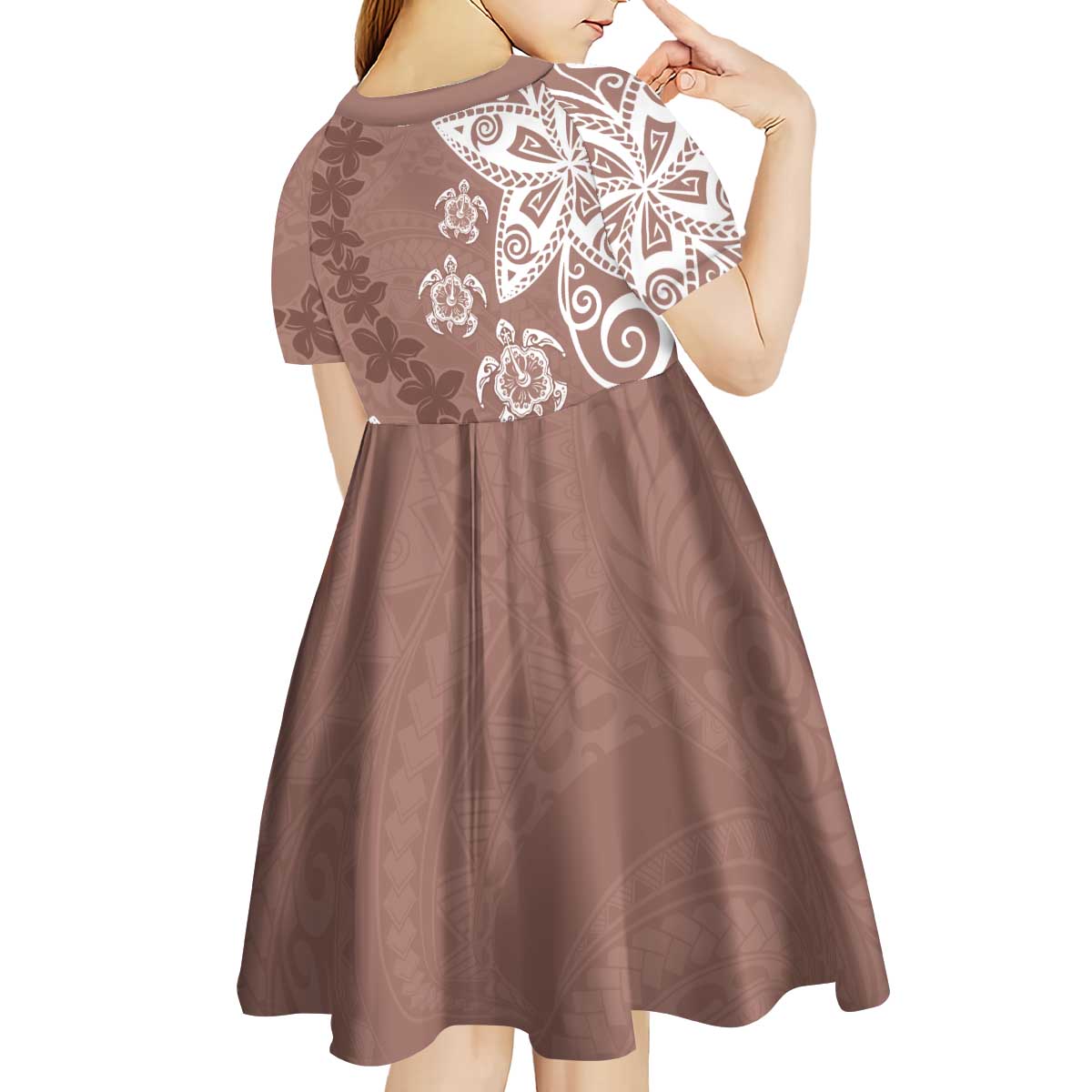 Polynesia Kid Short Sleeve Dress Brown Tribal Turtle Floral Pattern LT05 - Polynesian Pride