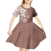 Polynesia Kid Short Sleeve Dress Brown Tribal Turtle Floral Pattern LT05 - Polynesian Pride