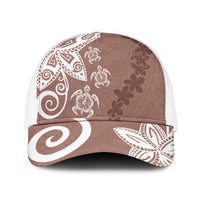 Polynesia Mesh Trucker Cap Brown Tribal Turtle Floral Pattern - Polynesian Pride