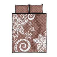 Polynesia Quilt Bed Set Brown Tribal Turtle Floral Pattern