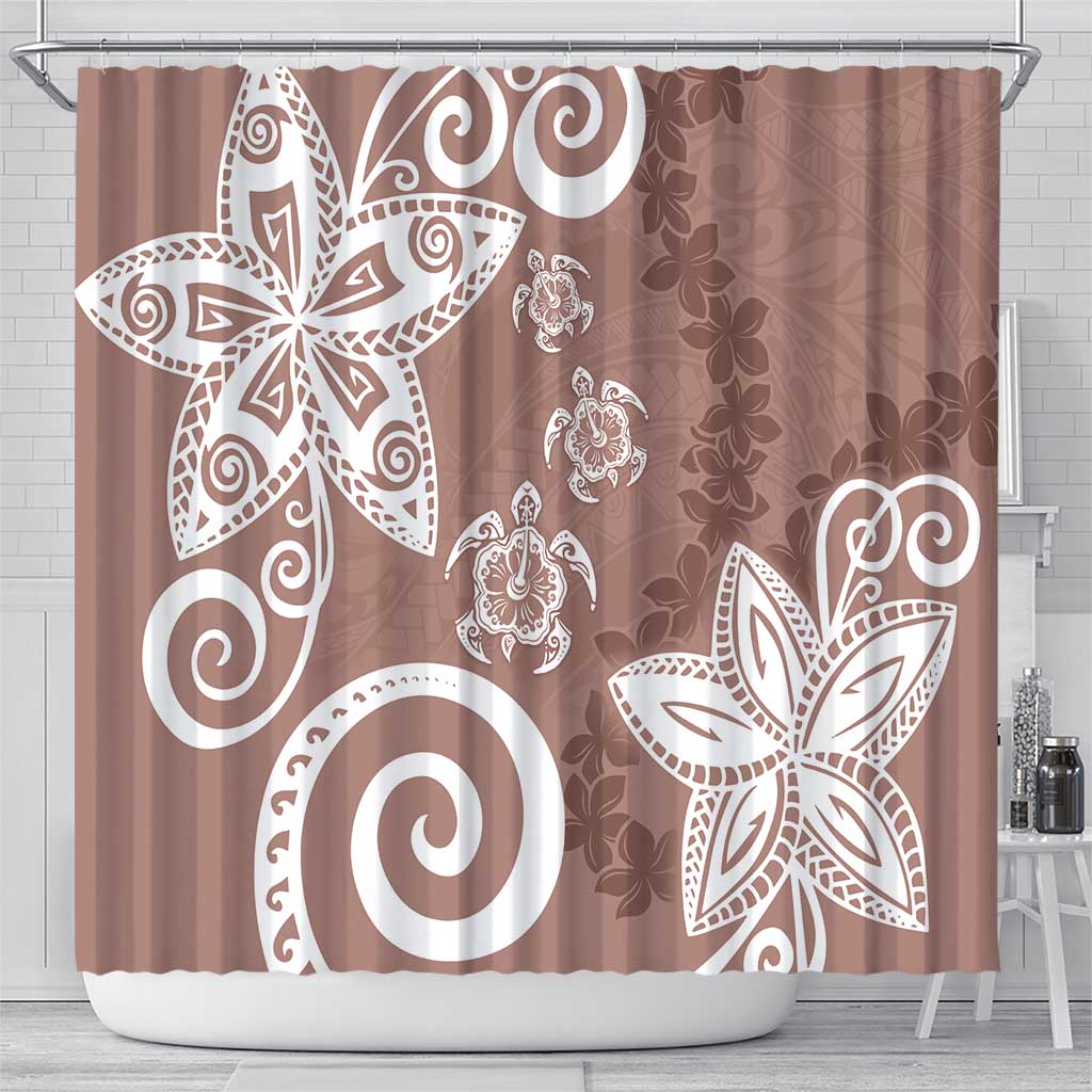 Polynesia Shower Curtain Brown Tribal Turtle Floral Pattern