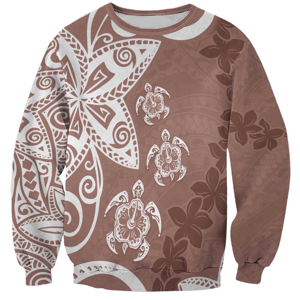 Polynesia Sweatshirt Brown Tribal Turtle Floral Pattern