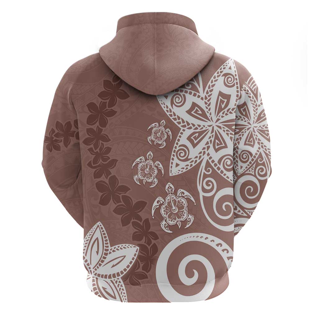 Polynesia Zip Hoodie Brown Tribal Turtle Floral Pattern LT05 - Polynesian Pride