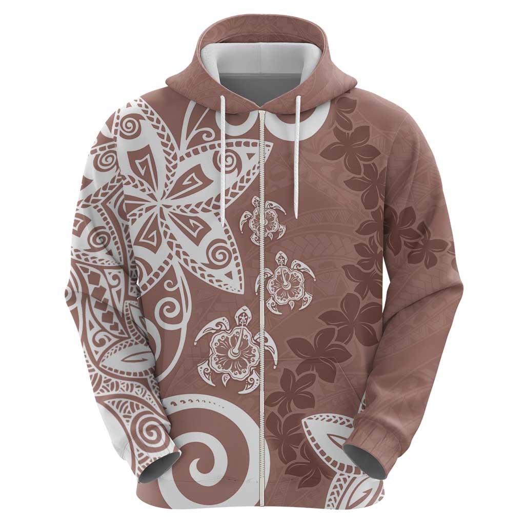 Polynesia Zip Hoodie Brown Tribal Turtle Floral Pattern LT05 - Polynesian Pride