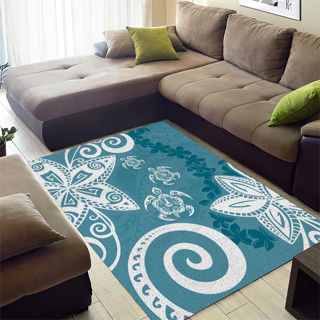 Polynesia Area Rug Hippie Blue Tribal Turtle Floral Pattern