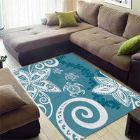 Polynesia Area Rug Hippie Blue Tribal Turtle Floral Pattern