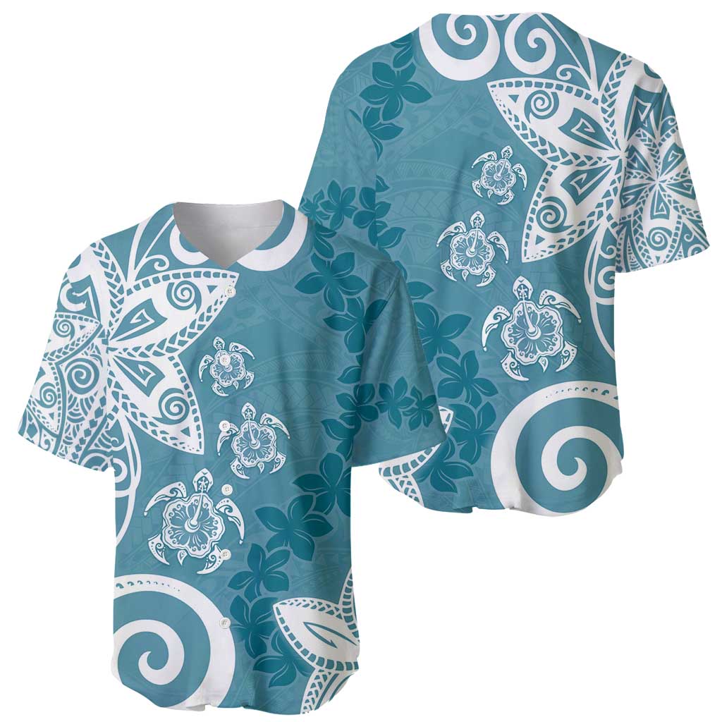 Polynesia Baseball Jersey Hippie Blue Tribal Turtle Floral Pattern LT05 - Polynesian Pride