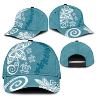 Polynesia Classic Cap Hippie Blue Tribal Turtle Floral Pattern - Polynesian Pride