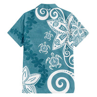 Polynesia Family Matching Short Sleeve Bodycon Dress and Hawaiian Shirt Hippie Blue Tribal Turtle Floral Pattern LT05 - Polynesian Pride