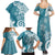 Polynesia Family Matching Summer Maxi Dress and Hawaiian Shirt Hippie Blue Tribal Turtle Floral Pattern
