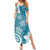 Polynesia Family Matching Summer Maxi Dress and Hawaiian Shirt Hippie Blue Tribal Turtle Floral Pattern