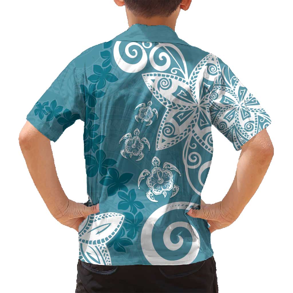 Polynesia Family Matching Tank Maxi Dress and Hawaiian Shirt Hippie Blue Tribal Turtle Floral Pattern
