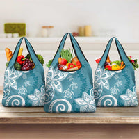 Polynesia Grocery Bag Hippie Blue Tribal Turtle Floral Pattern