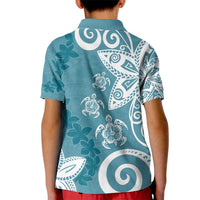 Polynesia Kid Polo Shirt Hippie Blue Tribal Turtle Floral Pattern