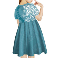 Polynesia Kid Short Sleeve Dress Hippie Blue Tribal Turtle Floral Pattern LT05 - Polynesian Pride