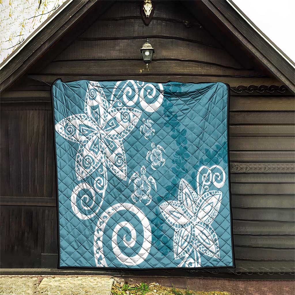 Polynesia Quilt Hippie Blue Tribal Turtle Floral Pattern