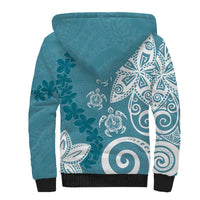 Polynesia Sherpa Hoodie Hippie Blue Tribal Turtle Floral Pattern