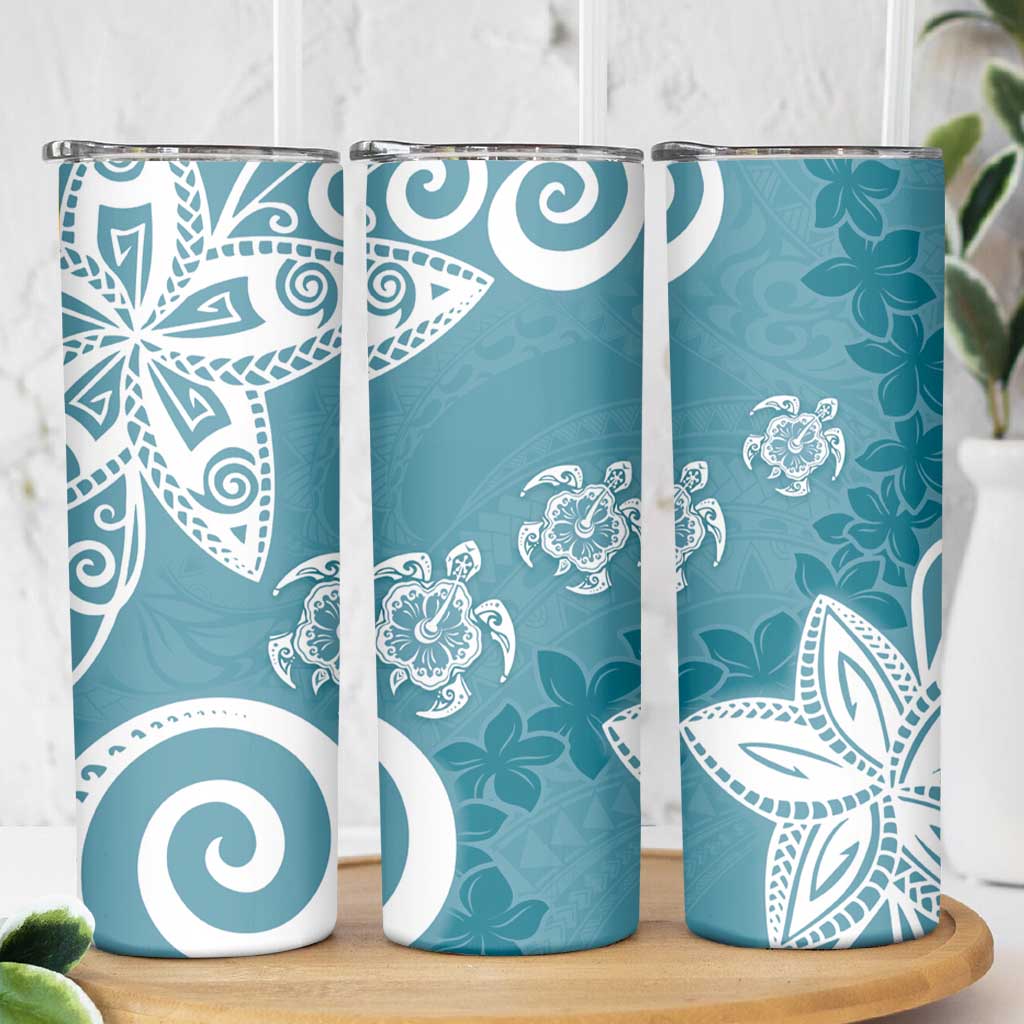 Polynesia Skinny Tumbler Hippie Blue Tribal Turtle Floral Pattern