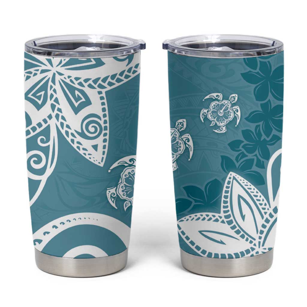 Polynesia Tumbler Cup Hippie Blue Tribal Turtle Floral Pattern