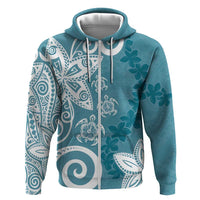 Polynesia Zip Hoodie Hippie Blue Tribal Turtle Floral Pattern LT05 Zip Hoodie Blue - Polynesian Pride