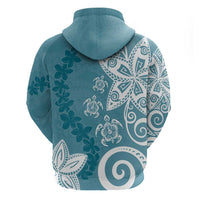 Polynesia Zip Hoodie Hippie Blue Tribal Turtle Floral Pattern LT05 - Polynesian Pride
