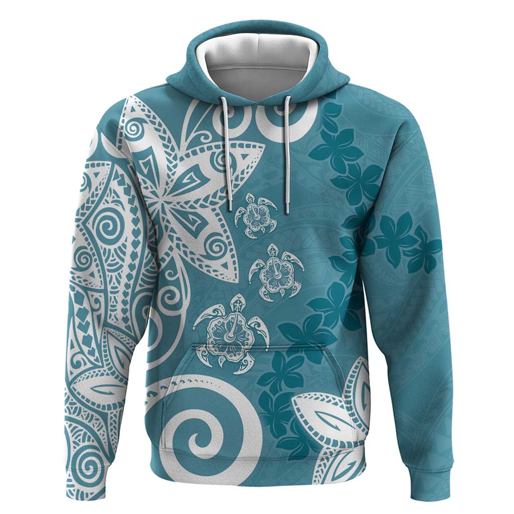 Polynesia Zip Hoodie Hippie Blue Tribal Turtle Floral Pattern LT05 Pullover Hoodie Blue - Polynesian Pride