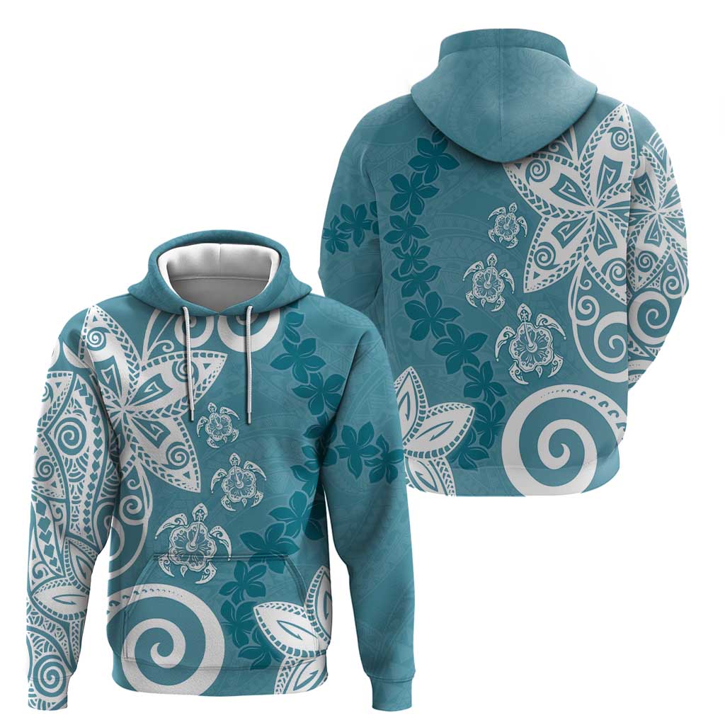 Polynesia Zip Hoodie Hippie Blue Tribal Turtle Floral Pattern LT05 - Polynesian Pride