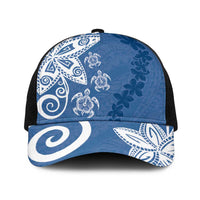 Polynesia Baseball Net Cap Blue Tribal Turtle Floral Pattern - Polynesian Pride