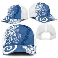 Polynesia Baseball Net Cap Blue Tribal Turtle Floral Pattern - Polynesian Pride