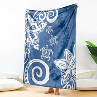 Polynesia Blanket Blue Tribal Turtle Floral Pattern