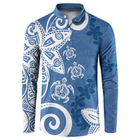 Polynesia Button Sweatshirt Blue Tribal Turtle Floral Pattern LT05 Blue - Polynesian Pride