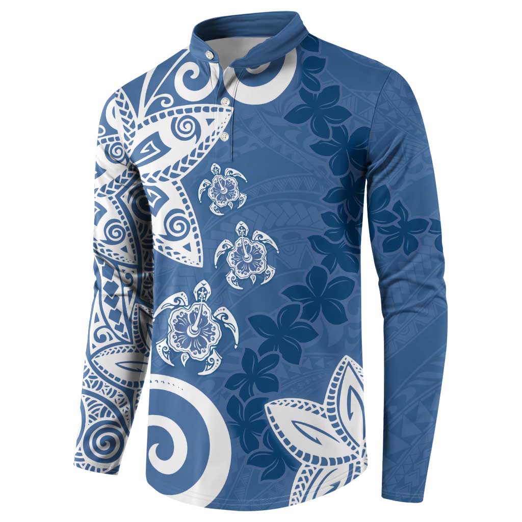 Polynesia Button Sweatshirt Blue Tribal Turtle Floral Pattern LT05 - Polynesian Pride